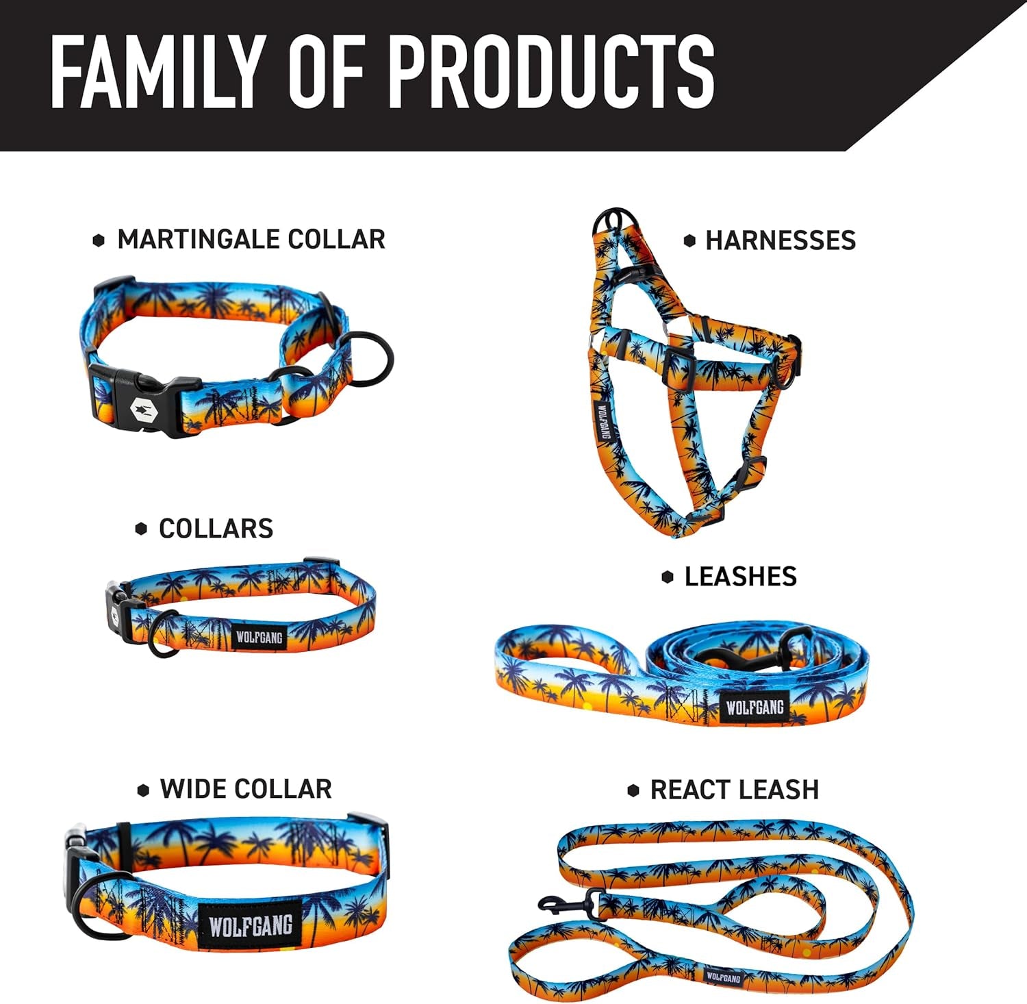 Wolfgang Heavy Duty, Adjustable Dog Collar with Quick Release Nylon Buckle for Walking & Training, Sunsetpalms Print, Medium