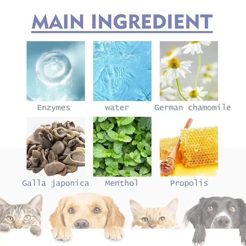 Pet Teeth Cleaning Spray Oral Care Remove Tooth Stains Keep Fresh Breath for Cats and Dogs Whitening Remove Bad Breath