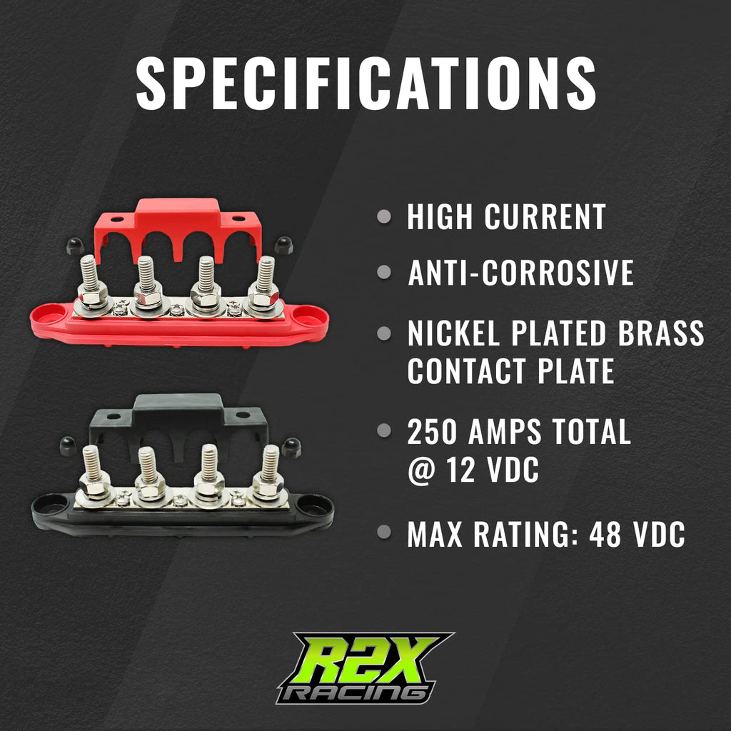 4 Post Power Distribution Block Bus Bar with Cover - Made in the USA - 250 Amp Rating - Marine, Automotive, and Solar Wiring - Set of 2 (5/16")