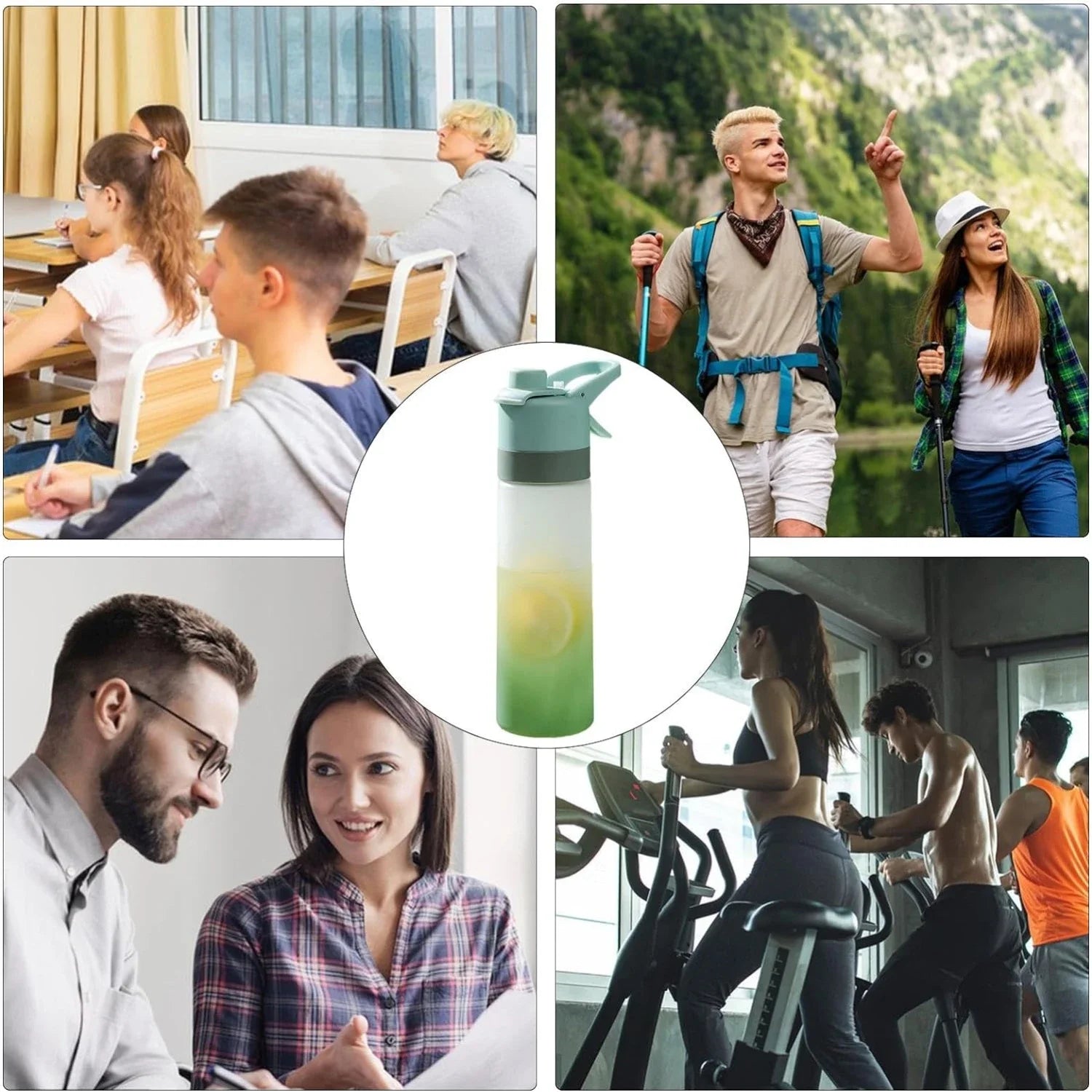 1-4PCS Large Capacity Spray Water Bottle with Straw Gradient Frosted Portable Outdoor Sports Travel Mist Sprayer Reusable Cup