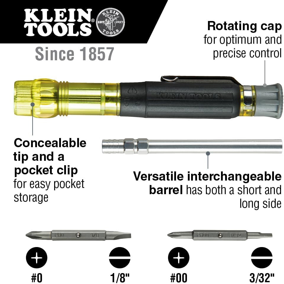 32614 Multi-Bit Precision Screwdriver Set, 4-In-1 Electronics Pocket Screwdriver, Professional Phillips and Slotted Bits, EDC