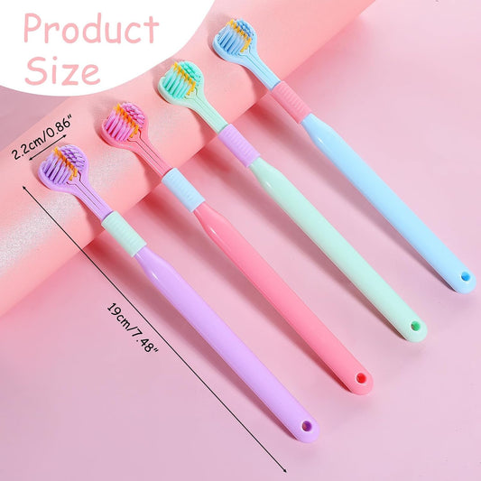 4Pcs 3 Sided Toothbrush Adult, Deeply and Thoroughly to Clean Teeth and Gums Colorful Soft Bristle Three Sided Toothbrush Set for Adults Teeth Gum Care
