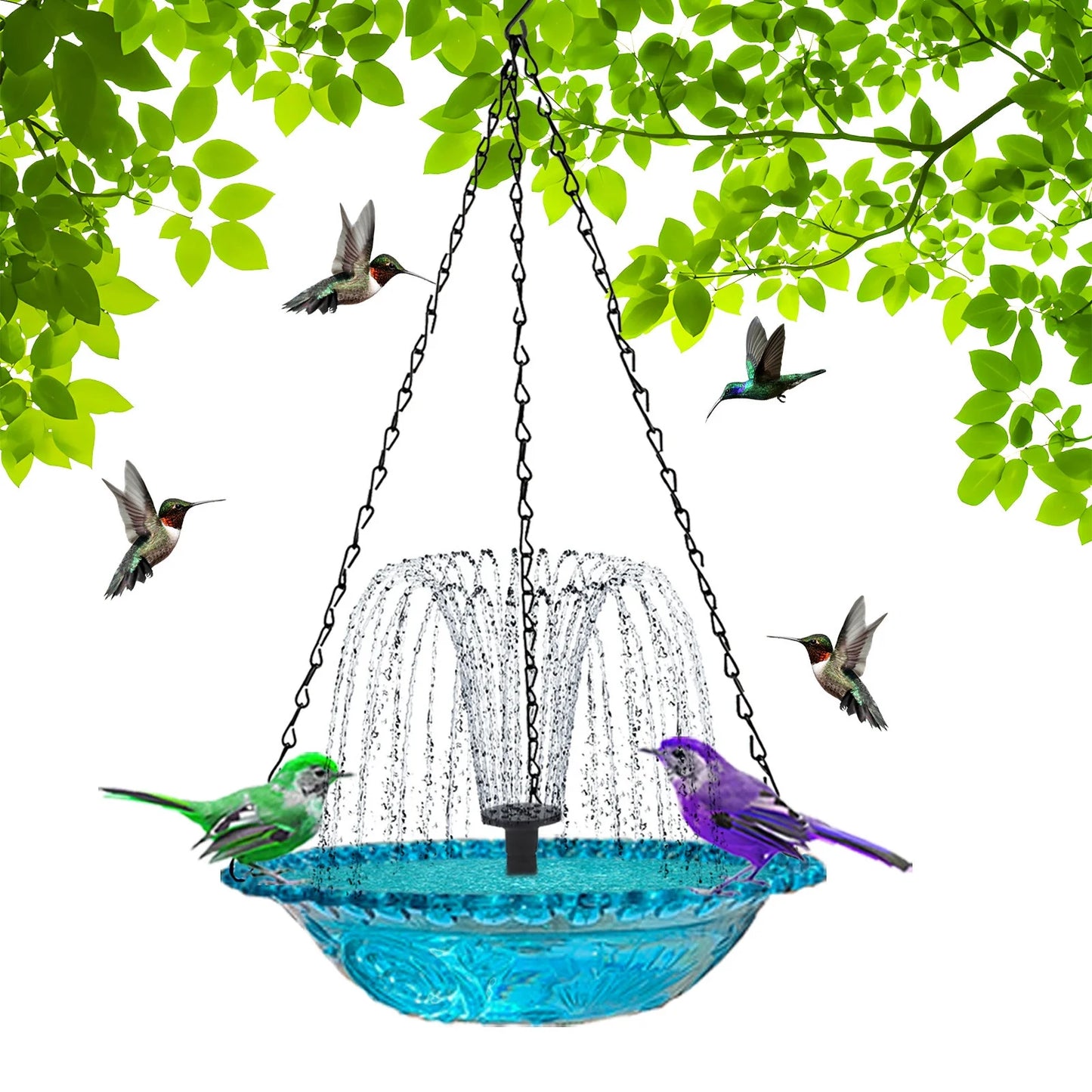 Comedero De Colibrí Con Energía Solar, Nueva Fuente De Baño Y Comedero 2 En 1 Para Colibríes 2025, Tazón De Vidrio Para Exteriores Para Colgar En El Jardín O Patio Trasero, Rosa