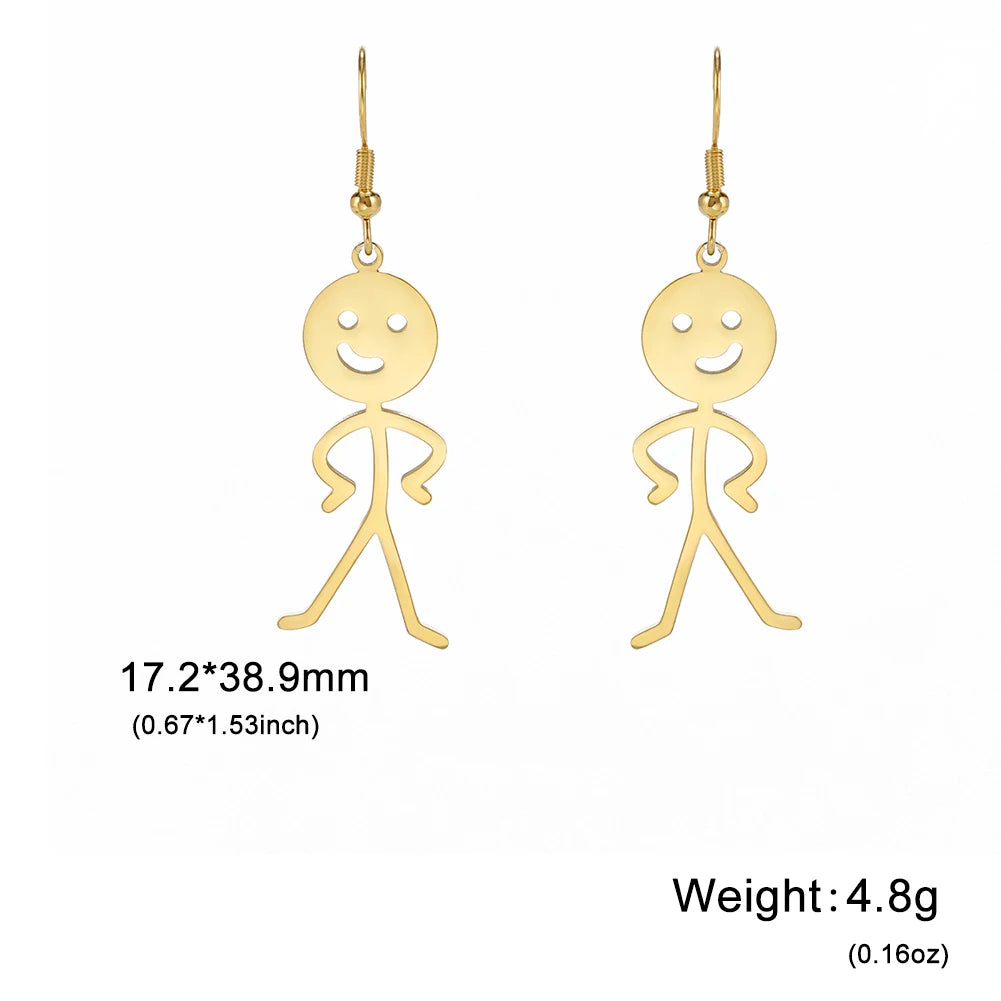 Funny Doodle Earrings for Woman 2026 Trend Punk Middle Finger Stickman Hip Hop Stainless Steel Dangle Earrings