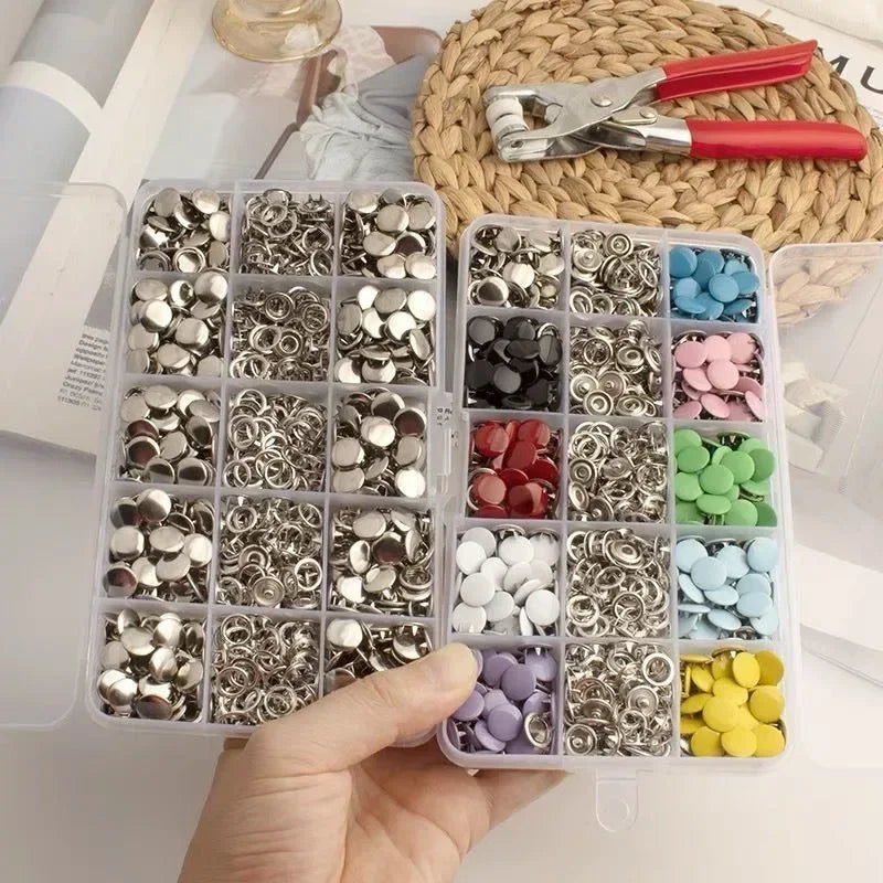 50/100Pcs Colorful Metal Sewing Buttons Solid Plier Tool Set Prong Press Studs Snap Fasteners for Installing Clothes Bags