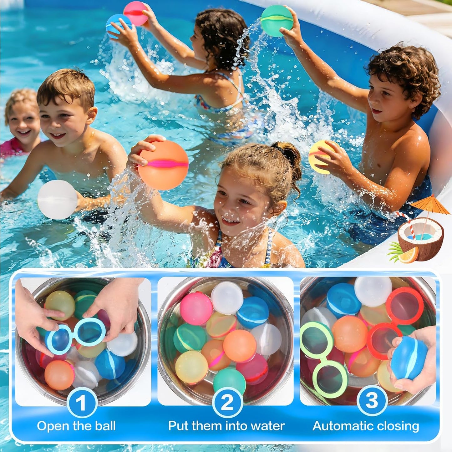 Reusable Water Balloons, 12 Pack Magnetic Refillable Water Balloons Quick Fill, Summer Fun for Kids Outdoor Pool Water Toys, Reusable Summer Outdoor Toys