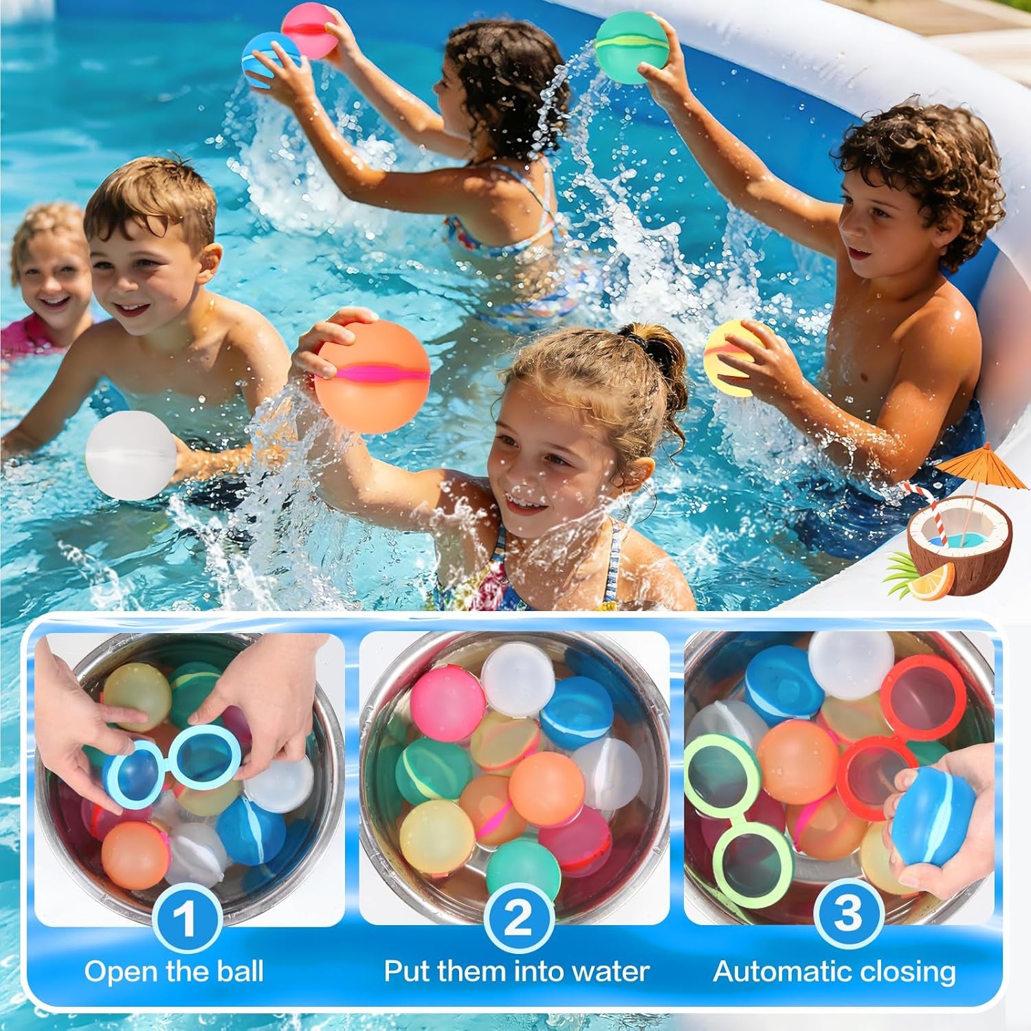 Reusable Water Balloons, 12 Pack Magnetic Refillable Water Balloons Quick Fill, Summer Fun for Kids Outdoor Pool Water Toys, Reusable Summer Outdoor Toys