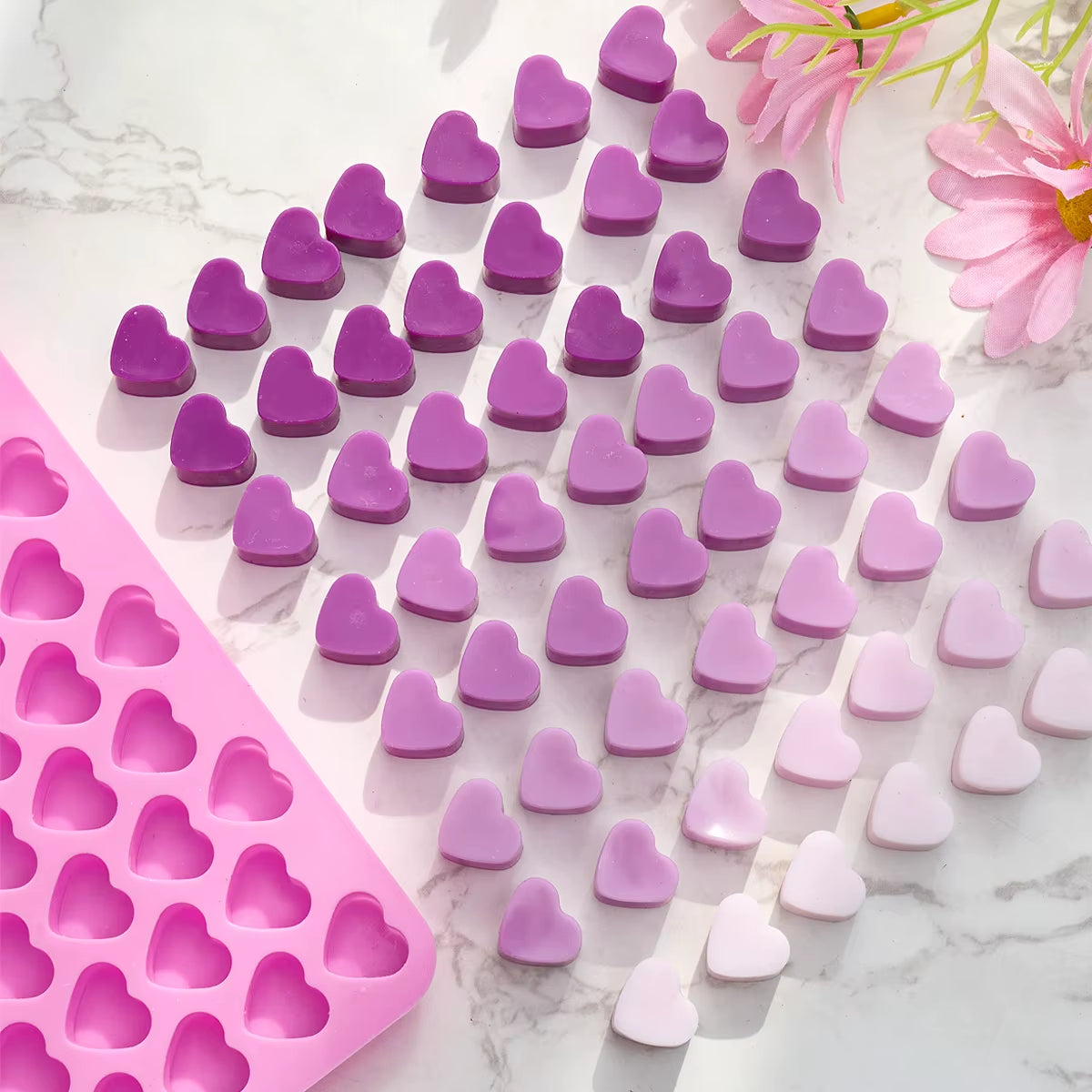 55 Compartment Heart Silicone Candle Mold Valentine'S Day Candles Making Kit DIY Love Cake Chocolate Baking Mould Party Gifts