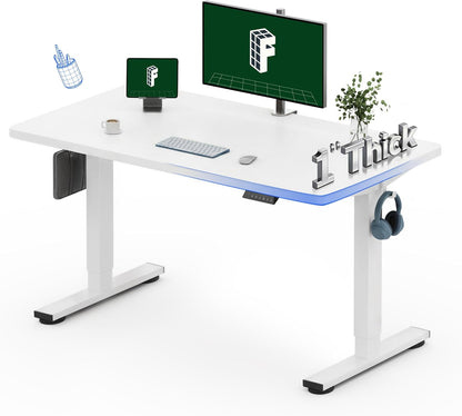 One-Piece Electric Standing Desk, 48 X 24 Inches Adjustable Desk with Seamless Desktop, Memory Controller Height Adjustment (White Frame + White Desktop, 2 Packages)