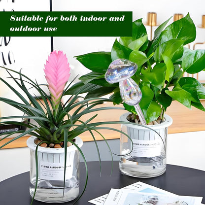 High Borosilicate Glass Watering Device for Lazy People Watering Flowers, Automatic Drip Irrigation Artifact,Plant Watering Globes for Indoor & Outdoor 9.1 * 2.7Inch Mushroom Style, 2 Pcs