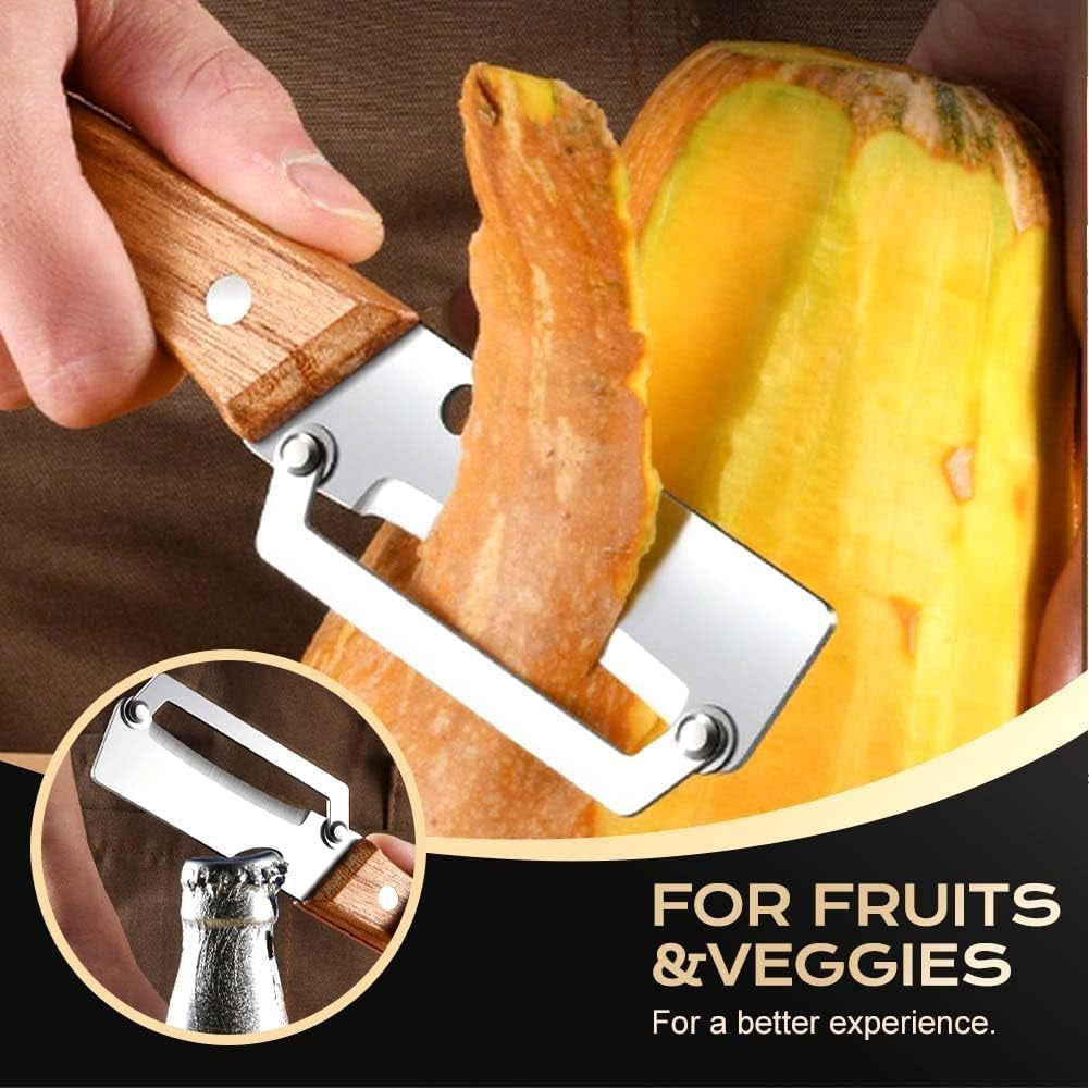 Multi Functional Vegetable Peeler, Kitchen Multi-Function Stainless Steel Thickened Truit Peeler Knife with Wooden Handle, Kitchen Tool for Potato, Carrot, Pumpkin, Papaya, Pineapple, Sugar Cane