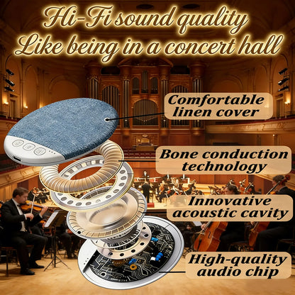 Pillow Speaker Bluetooth Wireless Ultra-Thin Bone Conduction Sleep Aid with White Noise Timer Portable Speaker for Side Sleepers Private Audio No Disturb Partner Smartphone
