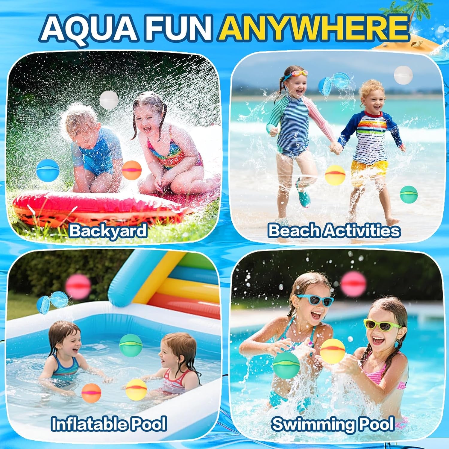 Reusable Water Balloons, 12 Pack Magnetic Refillable Water Balloons Quick Fill, Summer Fun for Kids Outdoor Pool Water Toys, Reusable Summer Outdoor Toys