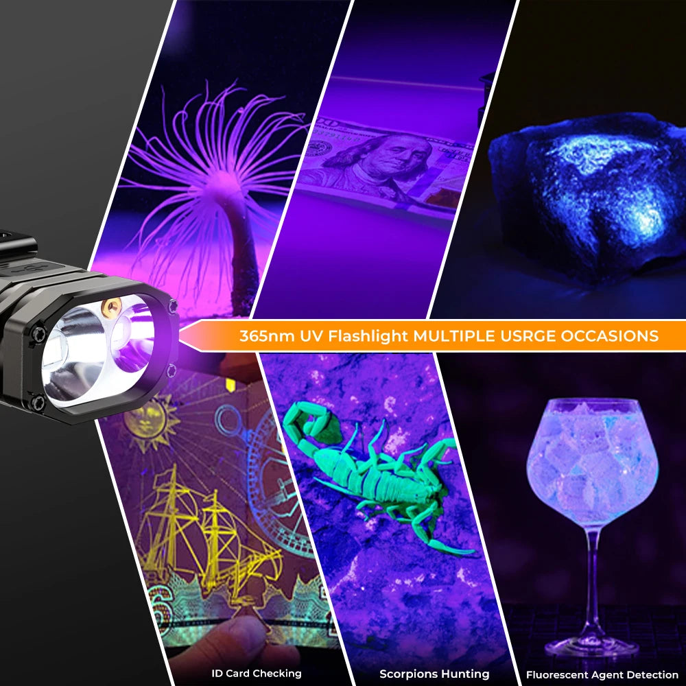 HD02 21700 LED Flashlight Mini UV 3200Lumens Rechargeable 6500K Magnetic Deformation Flashlight Portable Fishing Hunting