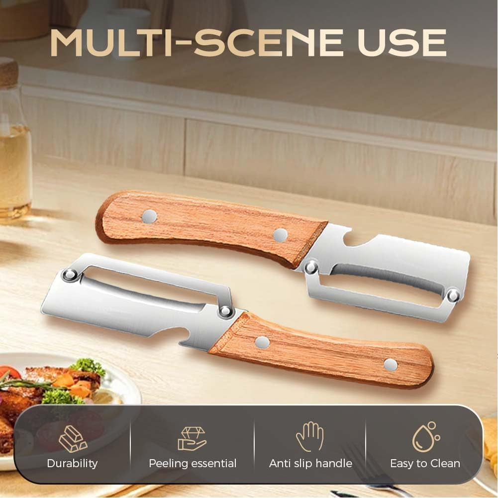 Multi Functional Vegetable Peeler, Kitchen Multi-Function Stainless Steel Thickened Truit Peeler Knife with Wooden Handle, Kitchen Tool for Potato, Carrot, Pumpkin, Papaya, Pineapple, Sugar Cane