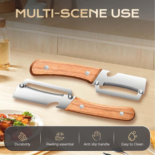 Multi Functional Vegetable Peeler, Kitchen Multi-Function Stainless Steel Thickened Truit Peeler Knife with Wooden Handle, Kitchen Tool for Potato, Carrot, Pumpkin, Papaya, Pineapple, Sugar Cane