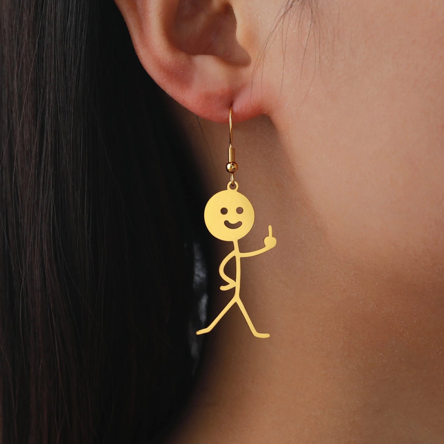 Funny Doodle Earrings for Woman 2026 Trend Punk Middle Finger Stickman Hip Hop Stainless Steel Dangle Earrings