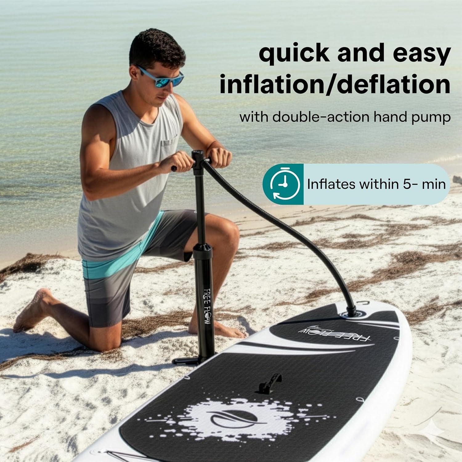 Inflatable Stand up Paddle Board - Wide Stable Design, Non-Slip Deck for Adults & Youth with Premium Paddle Board Accessories: Carry Bag, Dual Action Pump, Paddle, Ankle Leash
