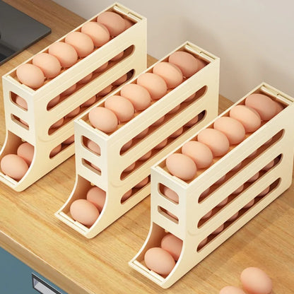 Refrigerator Egg Storage Box, 4 Tier Rolling Egg Holder Dispenser, Kitchen Automatic Scrolling Egg Holder Kitchen