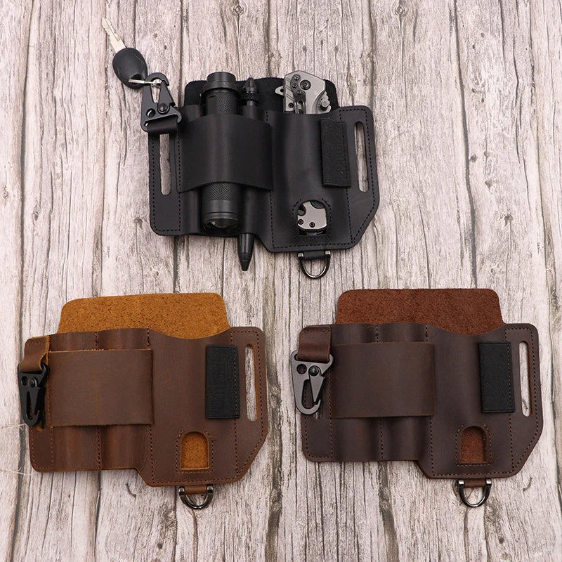 Genuine Leather Outdoor Tactical Waist Pack Multi-Functional EDC Tool Storage Bag Hanging Field Tactical Tool Pouch for Sports C