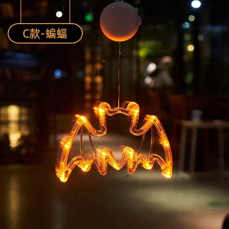 1Pc 2025 New Orange Pumpkin Ghost Suction Cup Light Halloween Decoration Autumn Window Light Halloween Home Hanging Decorations