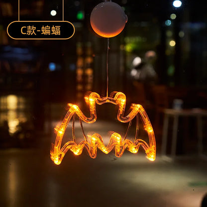 1Pc 2025 New Orange Pumpkin Ghost Suction Cup Light Halloween Decoration Autumn Window Light Halloween Home Hanging Decorations