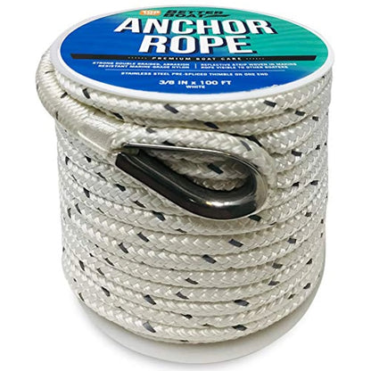Double Braided Nylon Boat Anchor Rope with Stainless Steel Thimble – 50ft