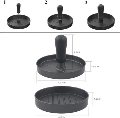 Aluminum Burger Press Patty Maker with 200 Non-Stick Papers - Commercial & Home Use, Hamburger Meat Press Tool, Dishwasher Safe (Black)