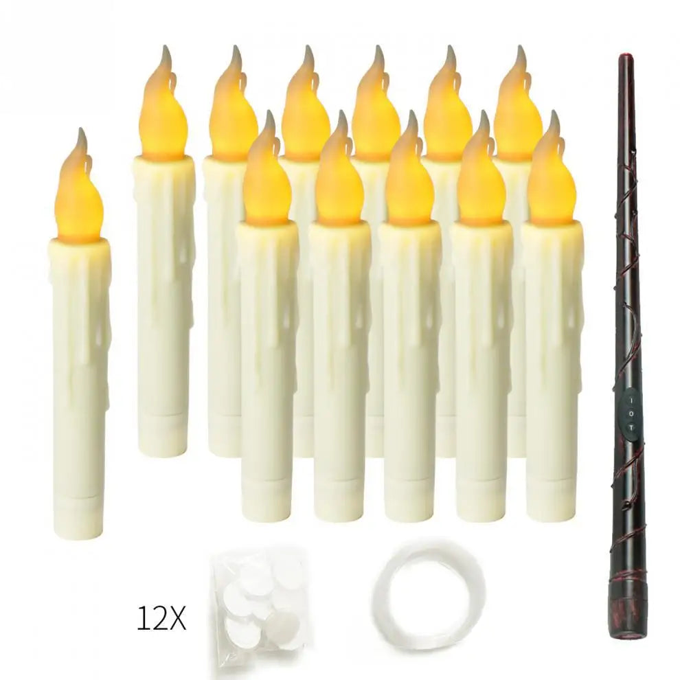 Floating Candles with Wand 12Pcs Magic Hanging Candles with Flameless Candle with Wand Remote 3D Decorations for Halloween Party