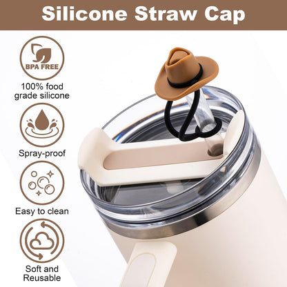 Straw Cover Cap for Stanley Cup 30 40 Oz, Silicone Straw Toppers Cowboy Hat, Tumbler Cup Accessories for 10Mm 0.4In Straws Cute Gifts Ornaments for Women
