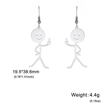 Funny Doodle Earrings for Woman 2026 Trend Punk Middle Finger Stickman Hip Hop Stainless Steel Dangle Earrings