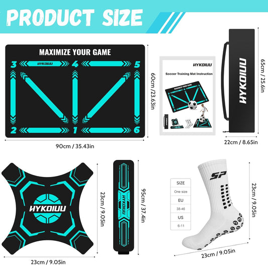 Soccer Training Mat with Instructional Video Improve Strength,Agility and Coordination Soccer Training Equipment for Footwork and Ball Mastery Non-Slip Silent Equipment for All Ages Football Footwork Mat