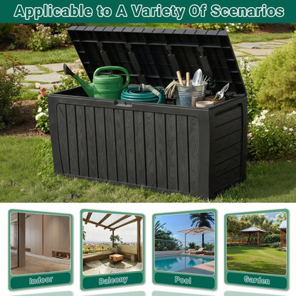 Deck Box, 75 Gallon Resin Box on Wheels, Large Outdoor Storage Box, Outdoor Waterproof Storage Chest for outside Furniture Cushions, Garden Tools, Black, D7226