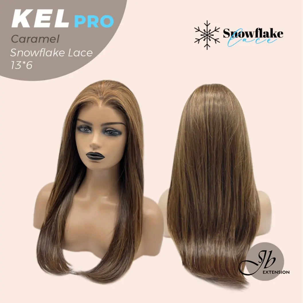 JBEXTENSION 22 Inches Hazelnut Blonde Highlight Pre-Cut 13X6 Free Part Snowflake Lace Frontlace Glueless Wig KEL PRO【BENDY EAR TABS】