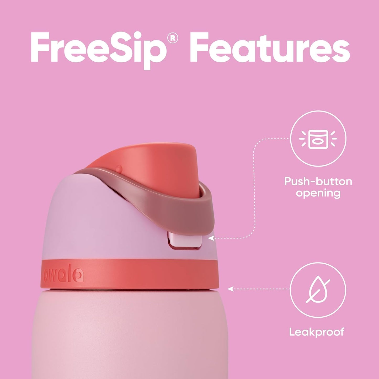 Freesip Insulated Stainless Steel Water Bottle with Straw for Sports and Travel, Bpa-Free Sports Water Bottle, 32 Oz, Pink, Angel Food Cake