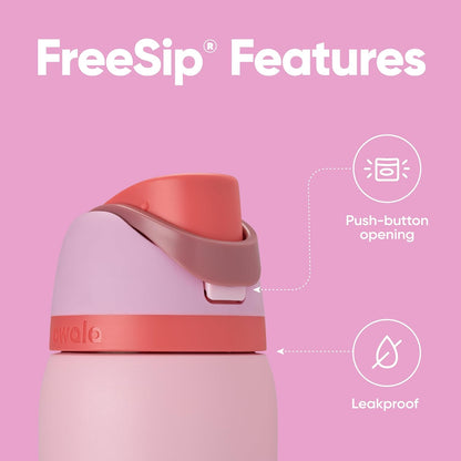 Freesip Insulated Stainless Steel Water Bottle with Straw for Sports and Travel, Bpa-Free Sports Water Bottle, 32 Oz, Pink, Angel Food Cake