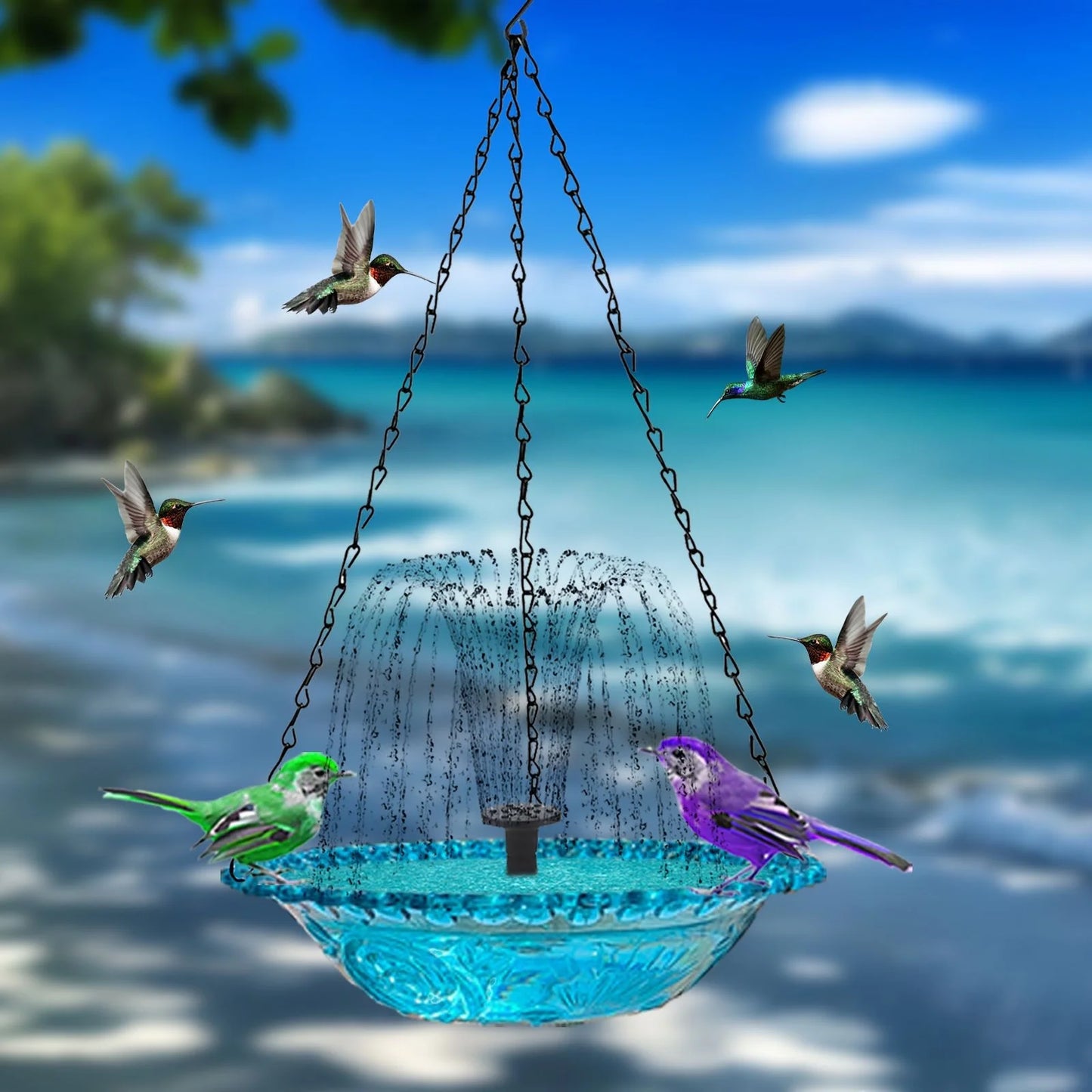 Comedero De Colibrí Con Energía Solar, Nueva Fuente De Baño Y Comedero 2 En 1 Para Colibríes 2025, Tazón De Vidrio Para Exteriores Para Colgar En El Jardín O Patio Trasero, Rosa