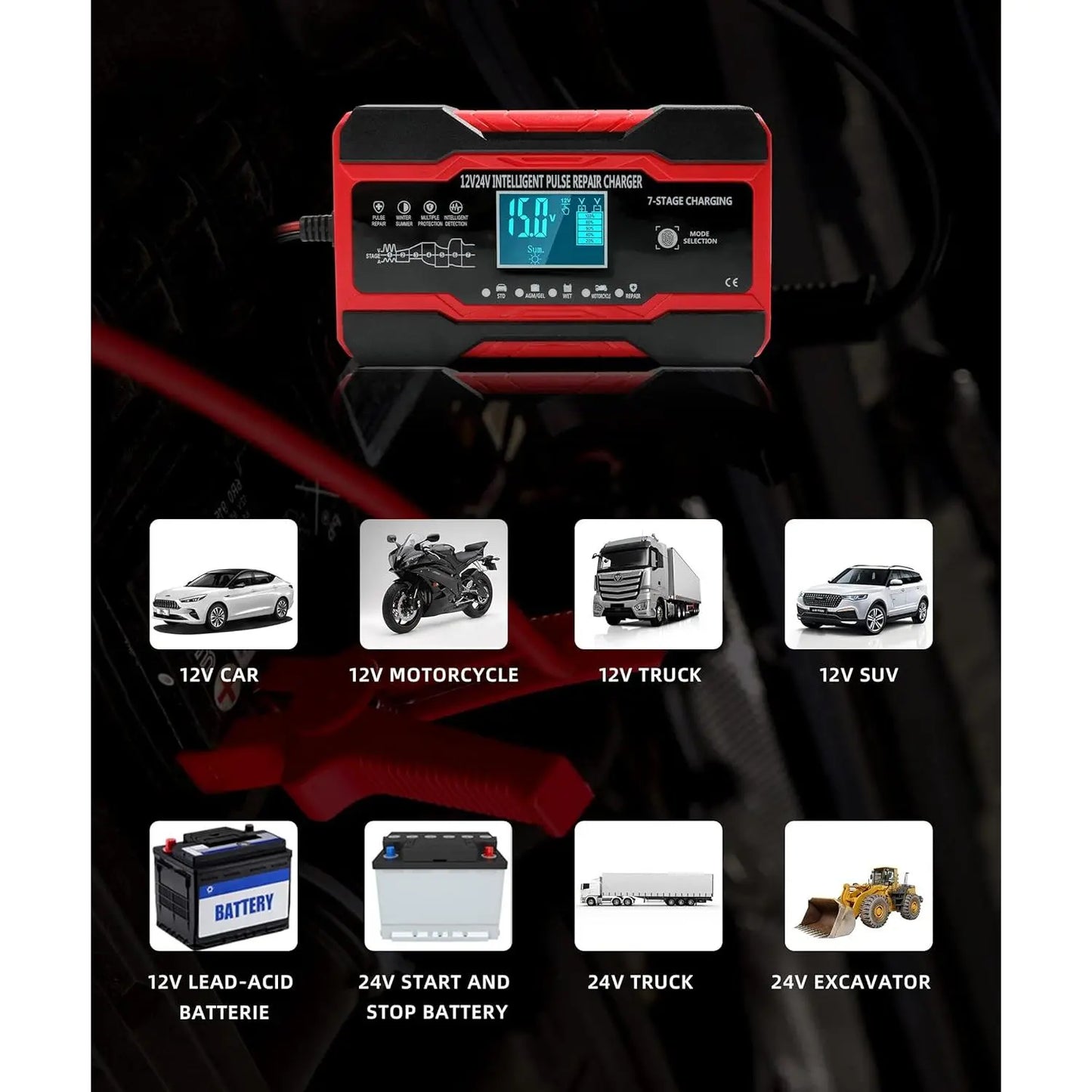 8-Amp Charger,12V and 24V Fully Automatic Charger, Desulfator with Temperature, Trickle Charger for Lawn Mower Boat
