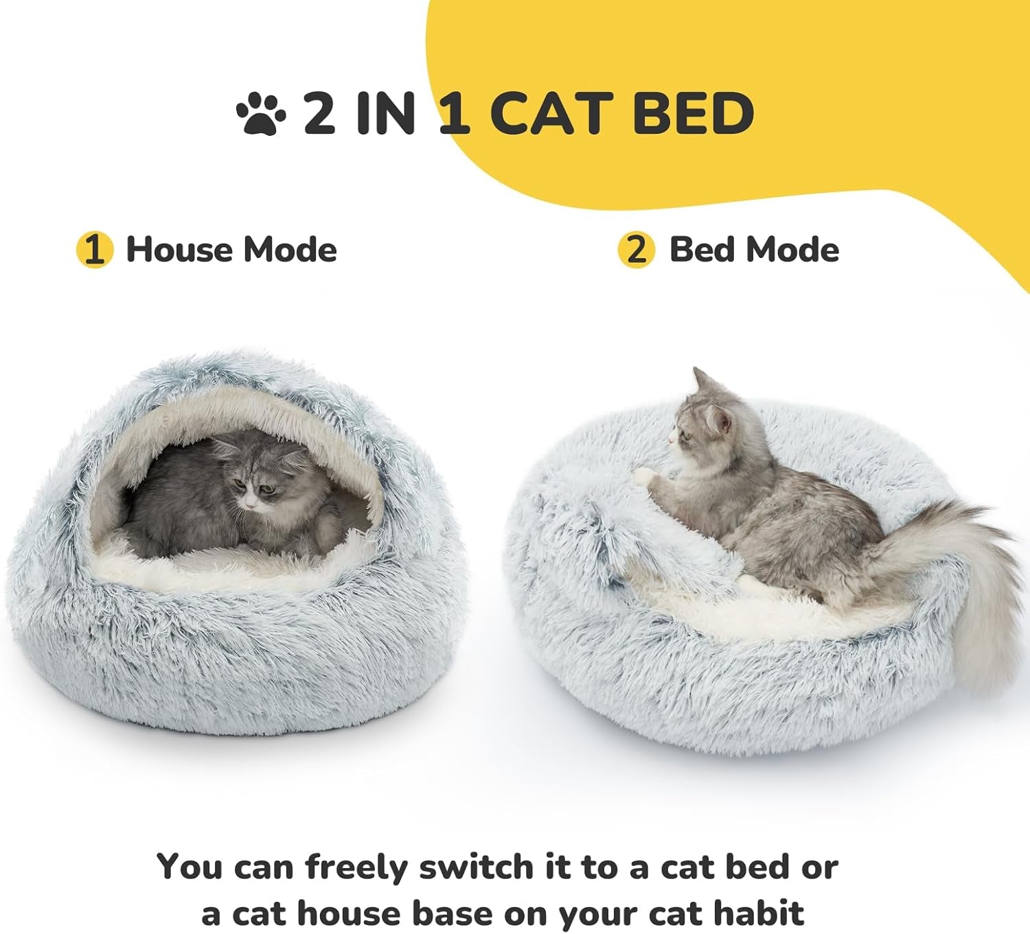 Cozy Plush Hooded Cat Bed, Indoor/Outdoor, Self-Warming Cave, Removable Washable Non-Slip Bottom