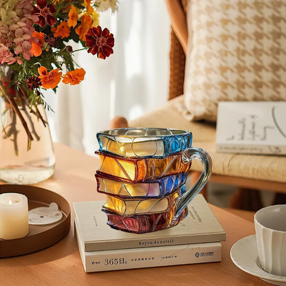 Painted Book Mug Novelty Coffee Mugs,, 3D Painted , Novelty Unique Books Coffee Cup, Painted Glass Coffee Cup Gift for Readers