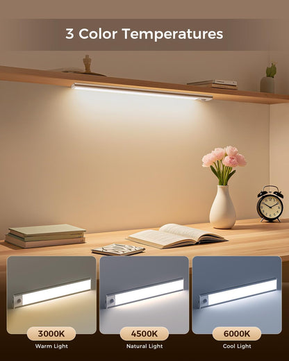 2 Pack 11.8" Motion Sensor Cabinet Light, under Cabinet Lighting with 4 Modes (Auto Night/Day/Always On/Off), 3 CCT & Stepless Dimming, USB Type-C Charging, for Kitchen, Stairs