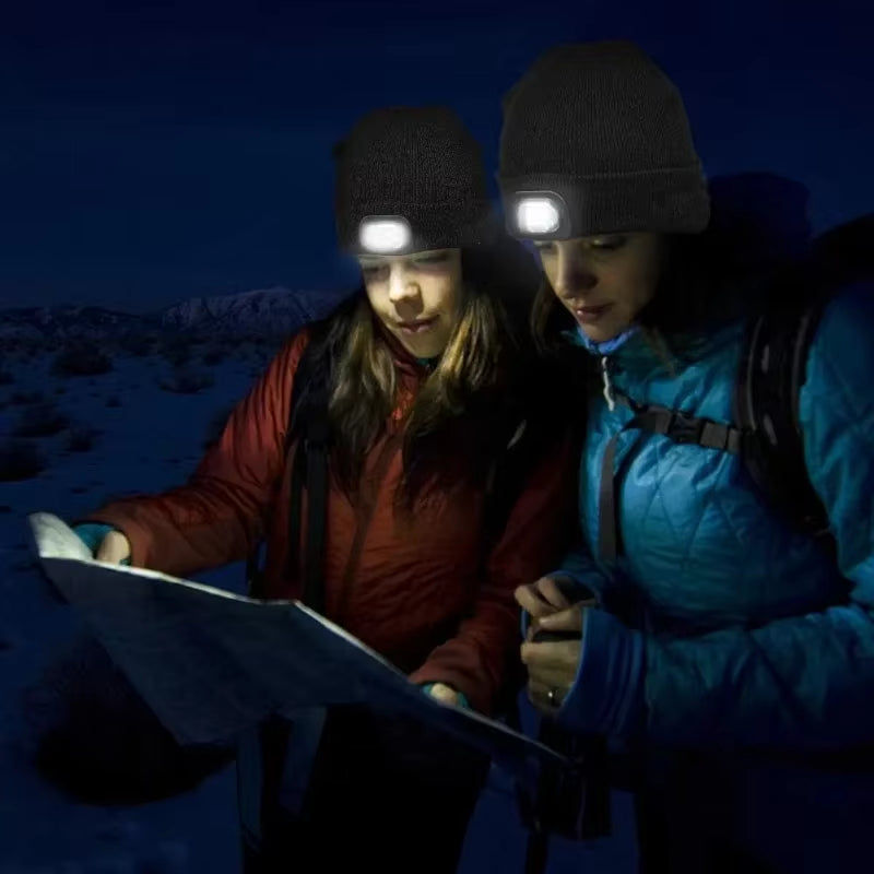 Rechargeable LED Beanie Hat with Light Unisex Warm Winter Knitted Cap Headlamp Night Lighted Flashlight for Outdoor Activities