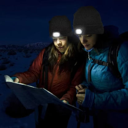 Rechargeable LED Beanie Hat with Light Unisex Warm Winter Knitted Cap Headlamp Night Lighted Flashlight for Outdoor Activities
