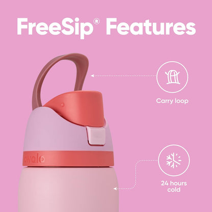 Freesip Insulated Stainless Steel Water Bottle with Straw for Sports and Travel, Bpa-Free Sports Water Bottle, 32 Oz, Pink, Angel Food Cake