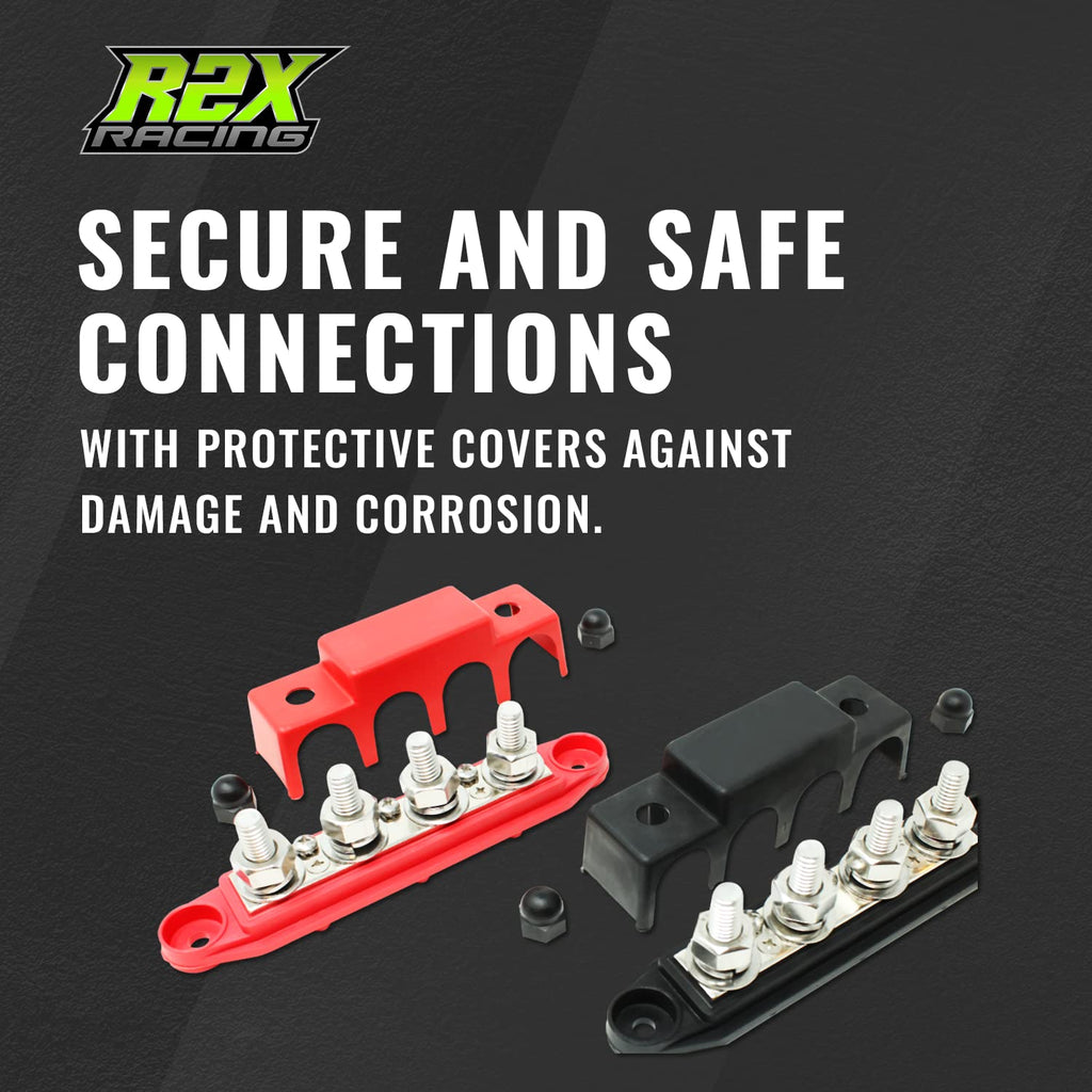 4 Post Power Distribution Block Bus Bar with Cover - Made in the USA - 250 Amp Rating - Marine, Automotive, and Solar Wiring - Set of 2 (5/16")