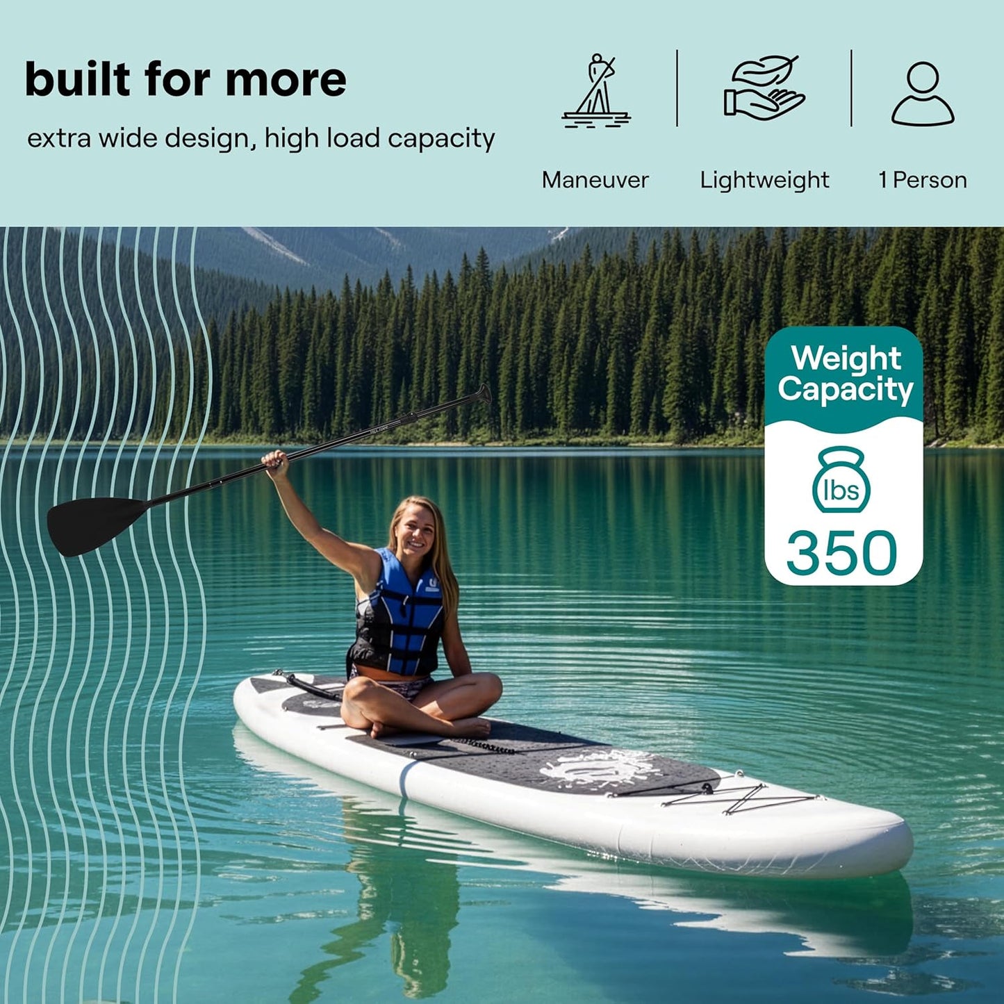 Inflatable Stand up Paddle Board - Wide Stable Design, Non-Slip Deck for Adults & Youth with Premium Paddle Board Accessories: Carry Bag, Dual Action Pump, Paddle, Ankle Leash