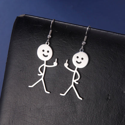 Funny Doodle Earrings for Woman 2026 Trend Punk Middle Finger Stickman Hip Hop Stainless Steel Dangle Earrings