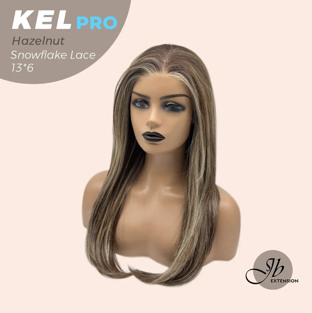 JBEXTENSION 22 Inches Hazelnut Blonde Highlight Pre-Cut 13X6 Free Part Snowflake Lace Frontlace Glueless Wig KEL PRO【BENDY EAR TABS】