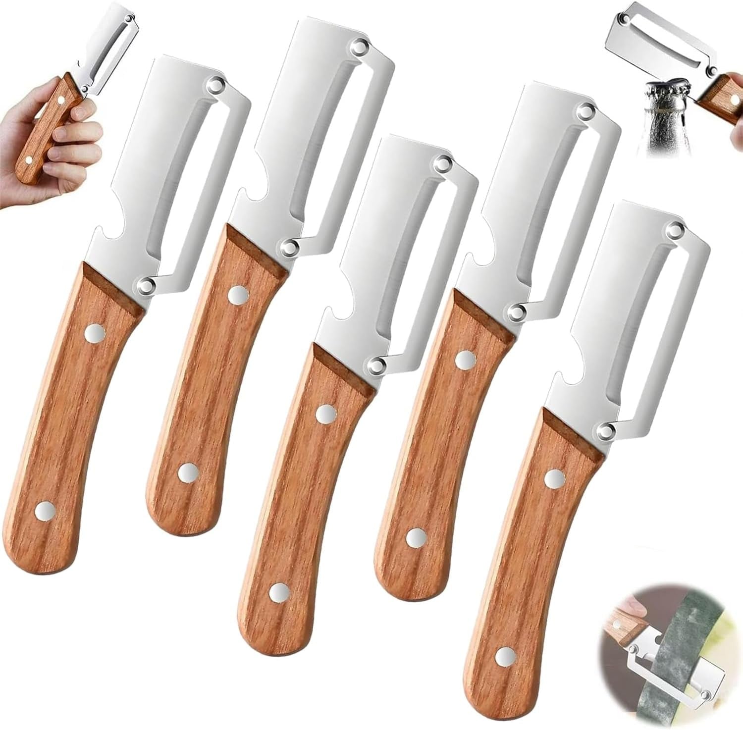 Multi Functional Vegetable Peeler, Kitchen Multi-Function Stainless Steel Thickened Truit Peeler Knife with Wooden Handle, Kitchen Tool for Potato, Carrot, Pumpkin, Papaya, Pineapple, Sugar Cane