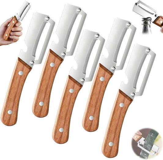 Multi Functional Vegetable Peeler, Kitchen Multi-Function Stainless Steel Thickened Truit Peeler Knife with Wooden Handle, Kitchen Tool for Potato, Carrot, Pumpkin, Papaya, Pineapple, Sugar Cane